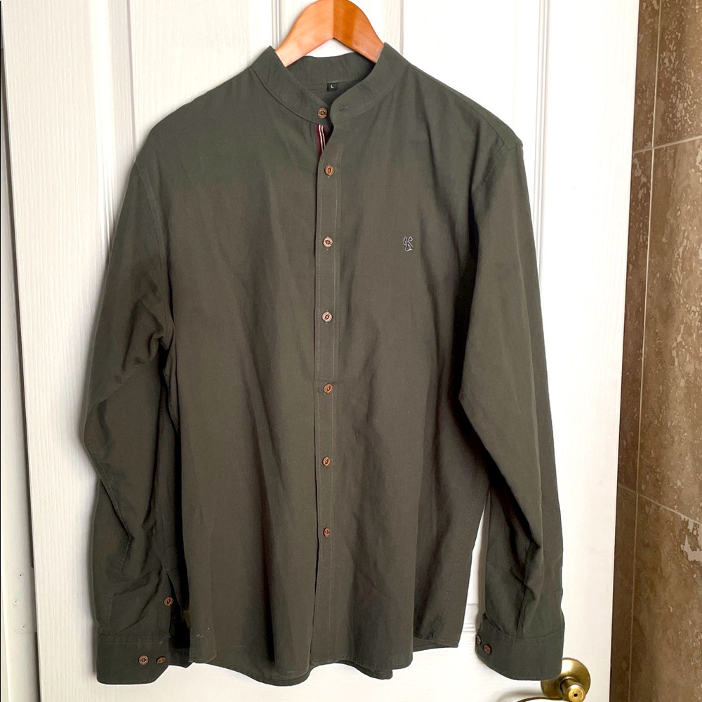 Olive Green Banded collar shirt